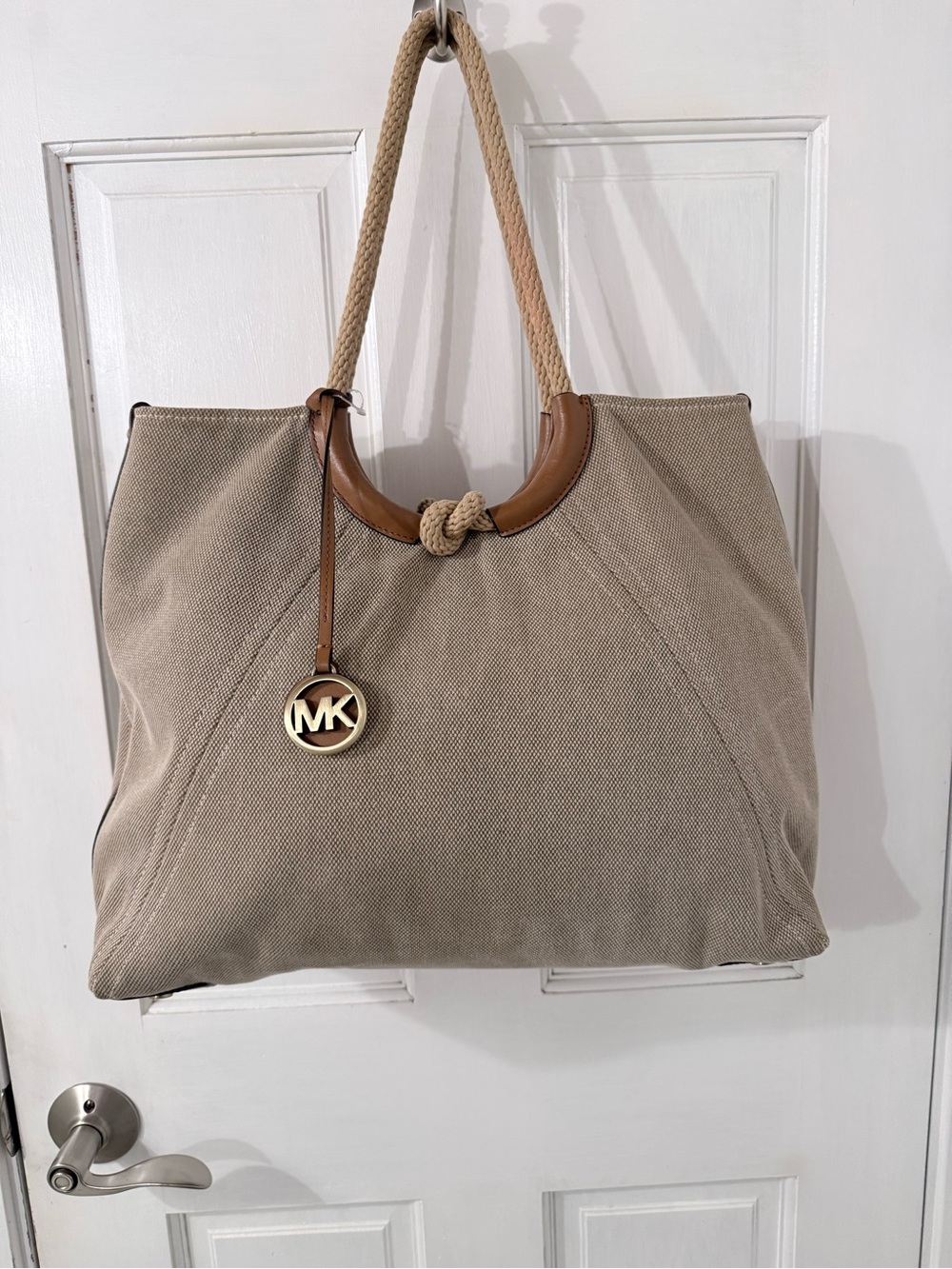 Michael Kors Isla Canvas Tote with Rope Handles and Leather Trim